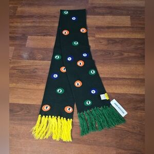 Urban Outfitters Wish Me Luck Pool Billiard Ball Knit Scarf Green, Yellow Fringe